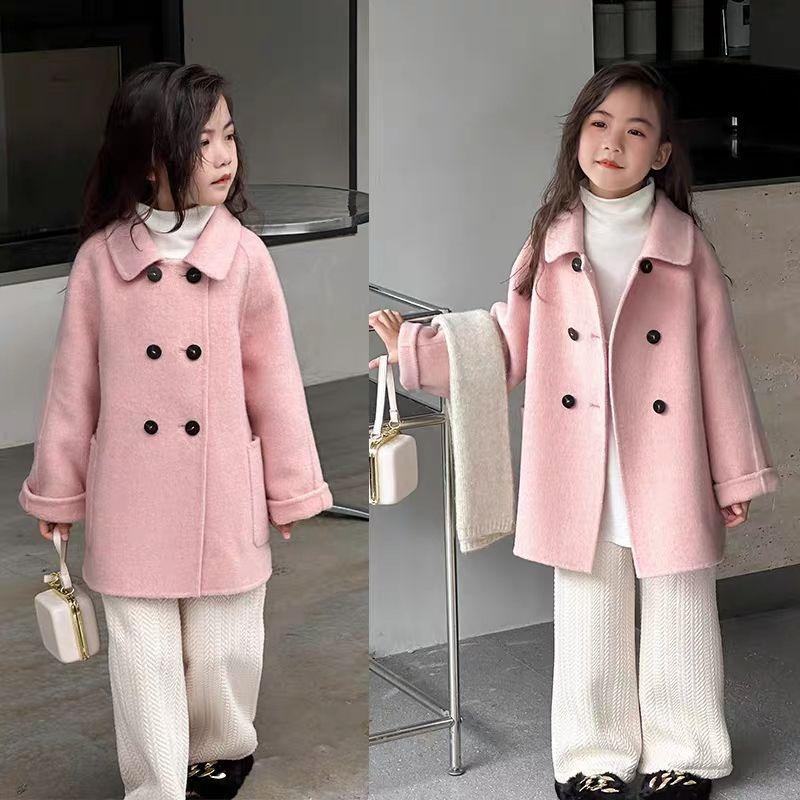 Girls' Double-Faced Wool Coat: Fall/Winter Casual Children's Wool Coat