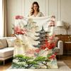 Soft Flannel Blanket with Chinese Traditional Pagoda Blossom Mountain Print All Season Warm Throw Blanket for Couch Sofa Bedroom Office Living Room Ho