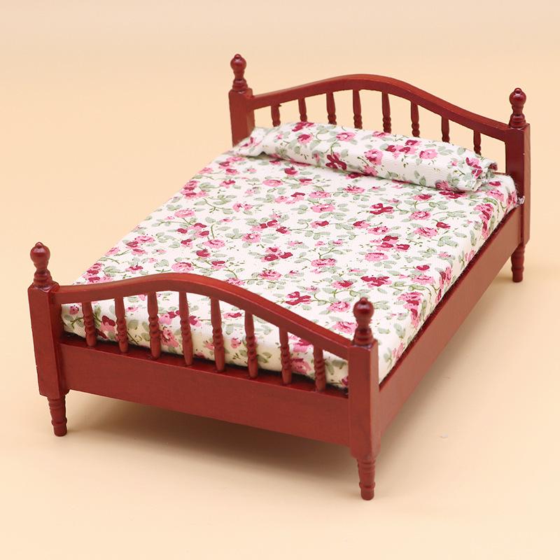 1:12 Dollhouse Miniature Double Bed for Bedroom Scene