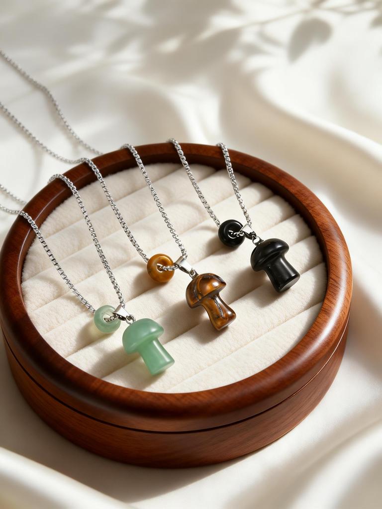 Tiger Eye Stone Mushroom Pendant Long Clavicle Chain Natural Stone Necklace for Women Niche Necklaces Unique Accessories