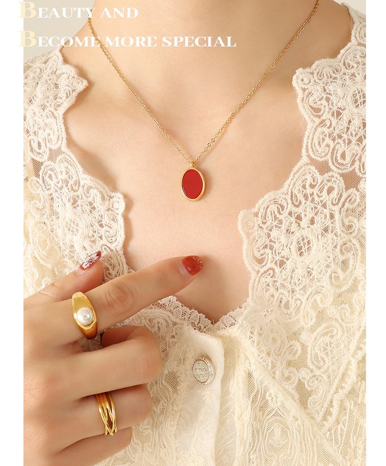 Collana Pendente Ovale in Acrilico Elegante Retrò Francese - Gioielli di Nicchia Resistenti allo Sbiadimento