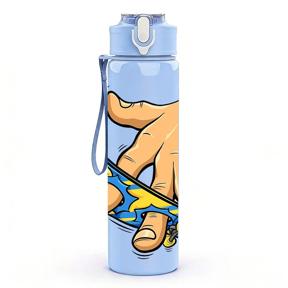 1PC Hand Hold Skateboard Art 750ml Color Plastic Sports Water Bottle Leakproof Flip Straw Lid Suitable for Sports Office Home Use