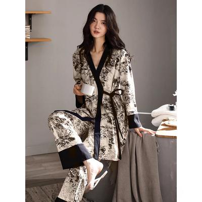Nouveaux ensembles de pyjama pour femmes, ensemble de chemise de nuit kimono à manches longues en coton trois pièces