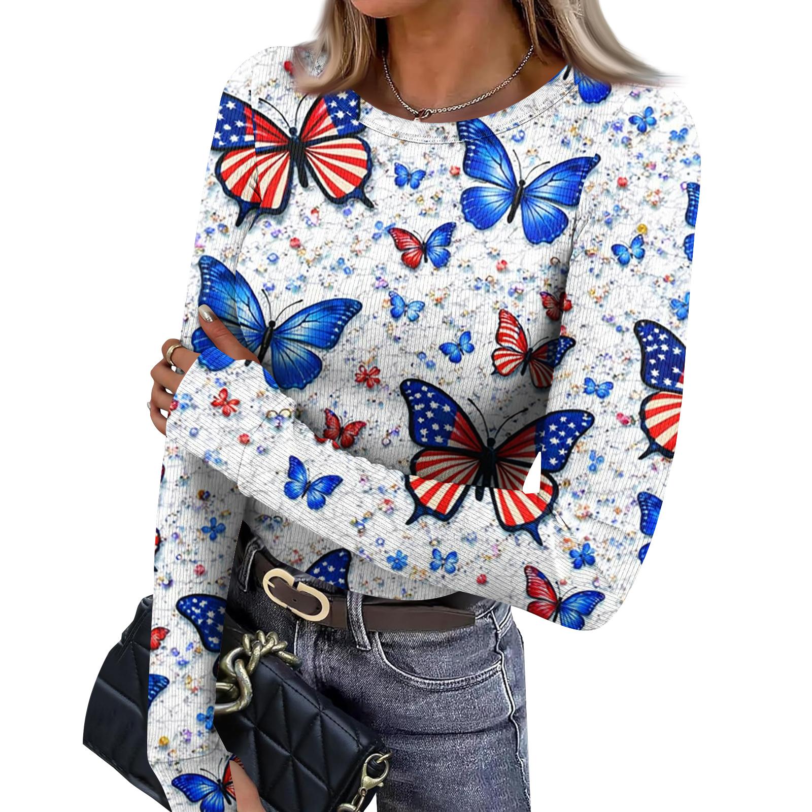 

Women s Fitted Base Layer T-shirt With Printed Round Neck And Long Sleeves Top XL небо синє кольору
