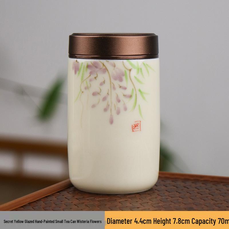 Hand-Painted Mini Ceramic Tea Storage Jar, Glazed & Sealed for Moisture-Proof, Convenient Small Tea Pot