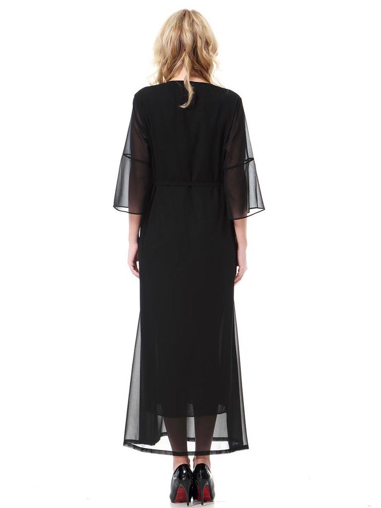 Women's Chiffon Round Neck Short Sleeve Ankle-Length Maxi Dress (Model: TH915)