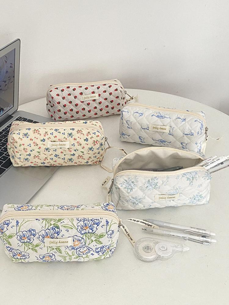 Pencil Case Vintage Flowers Pen Box Bag Student Big Capacity School Supplies Gift Pencilcases