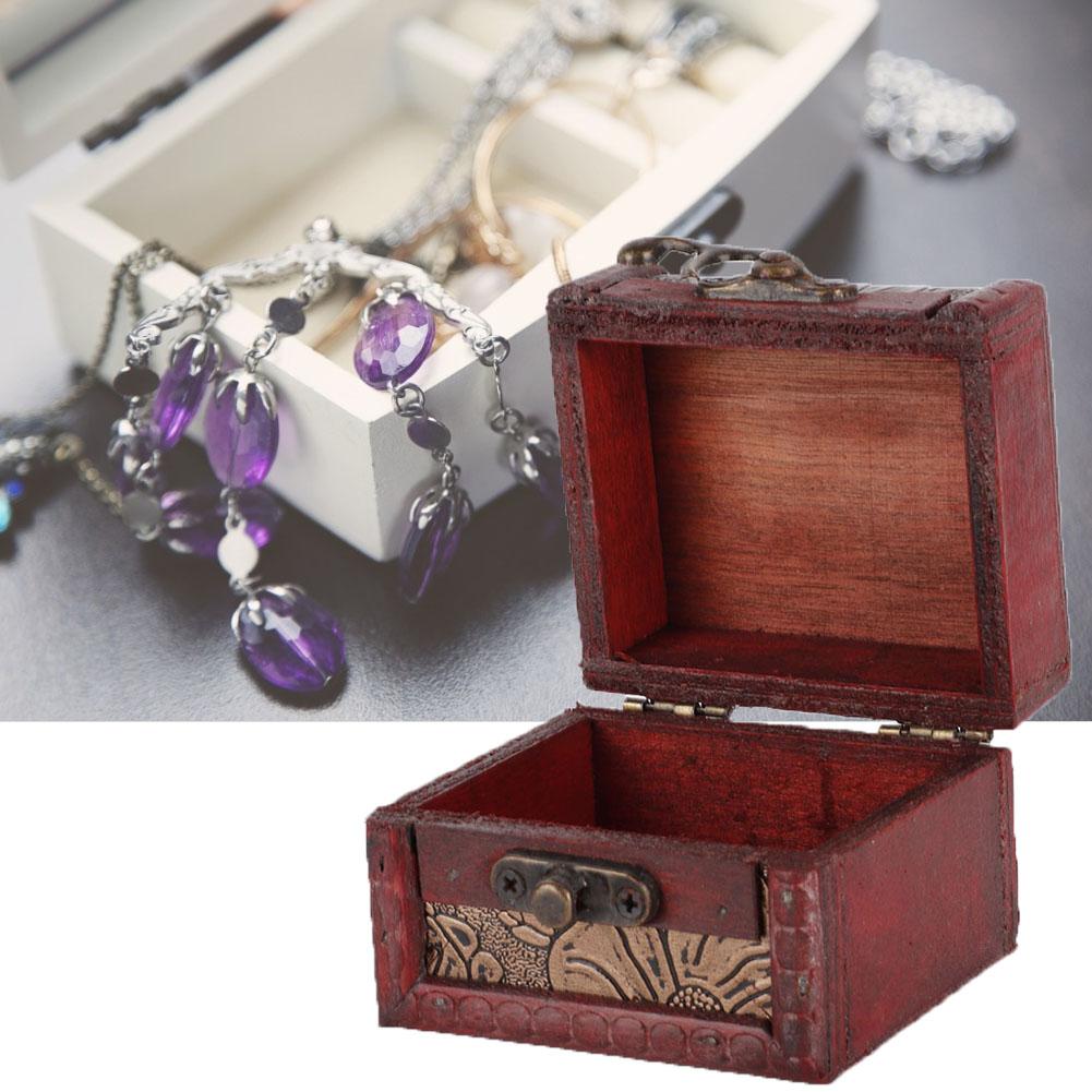 Mini Vintage Handcraft Wooden Jewelry Box Container Ring Earring Storage Holder (Water lily)
