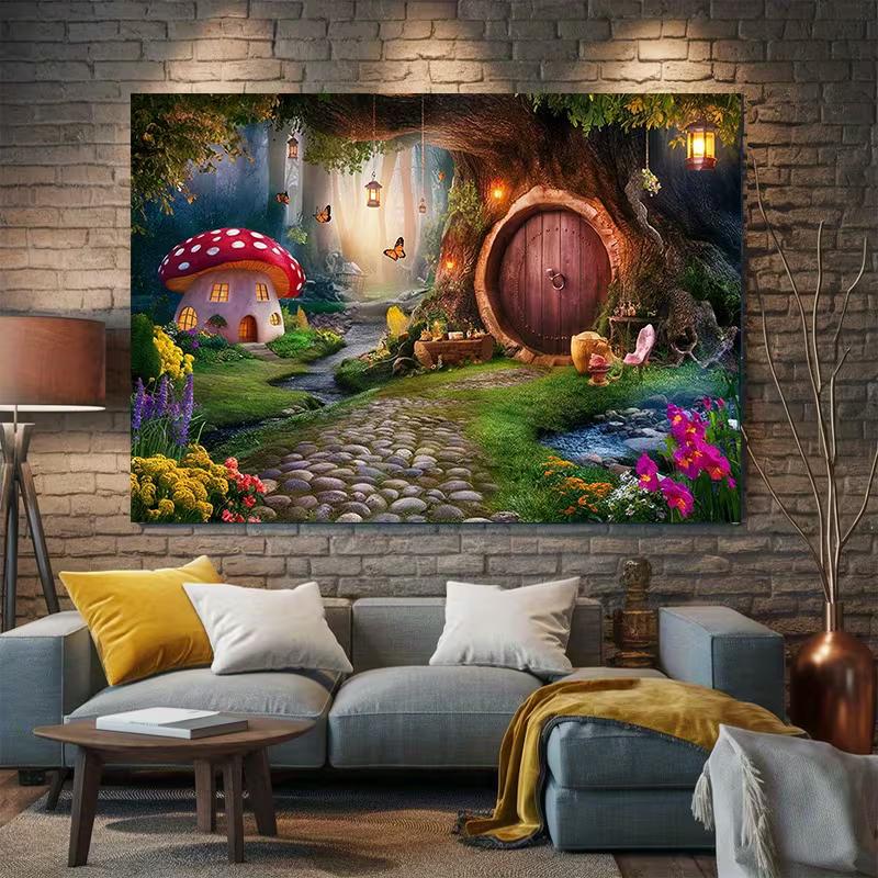 Enchanted Forest Tapestry, Fairy Tale Background Cloth, Home Decor