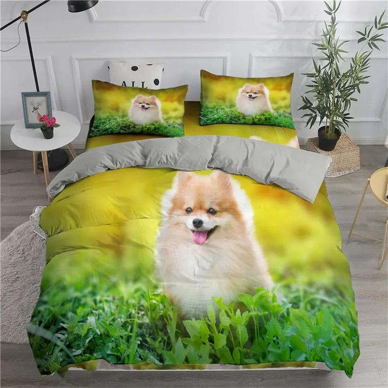 Vibrant Warm Pomeranian Dog Puppy for Teens Adults Pet Animal Colorful Sky 2 3pcs Polyester King Queen Quilt