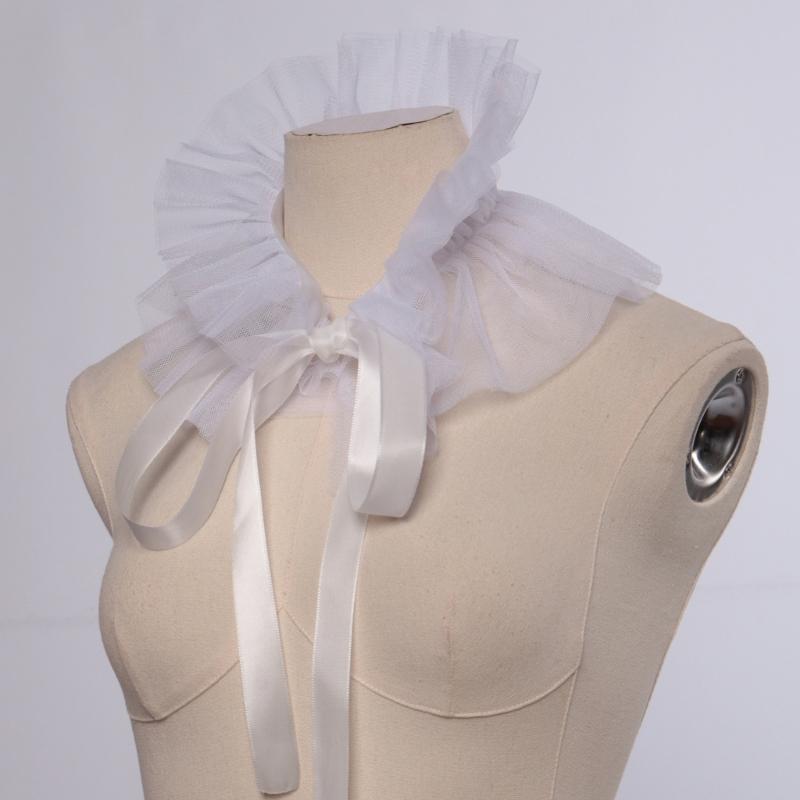 Women Vintage Ruffle False Collar Ribbon Tie Chokers Medieval Victorian Neck Ruff Detachable Collar Halloween Costume