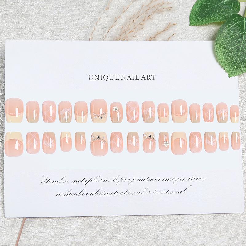 Elegant French Bow Press-On Nails: Cute, High-End Stickers for Whiter-Looking Hands