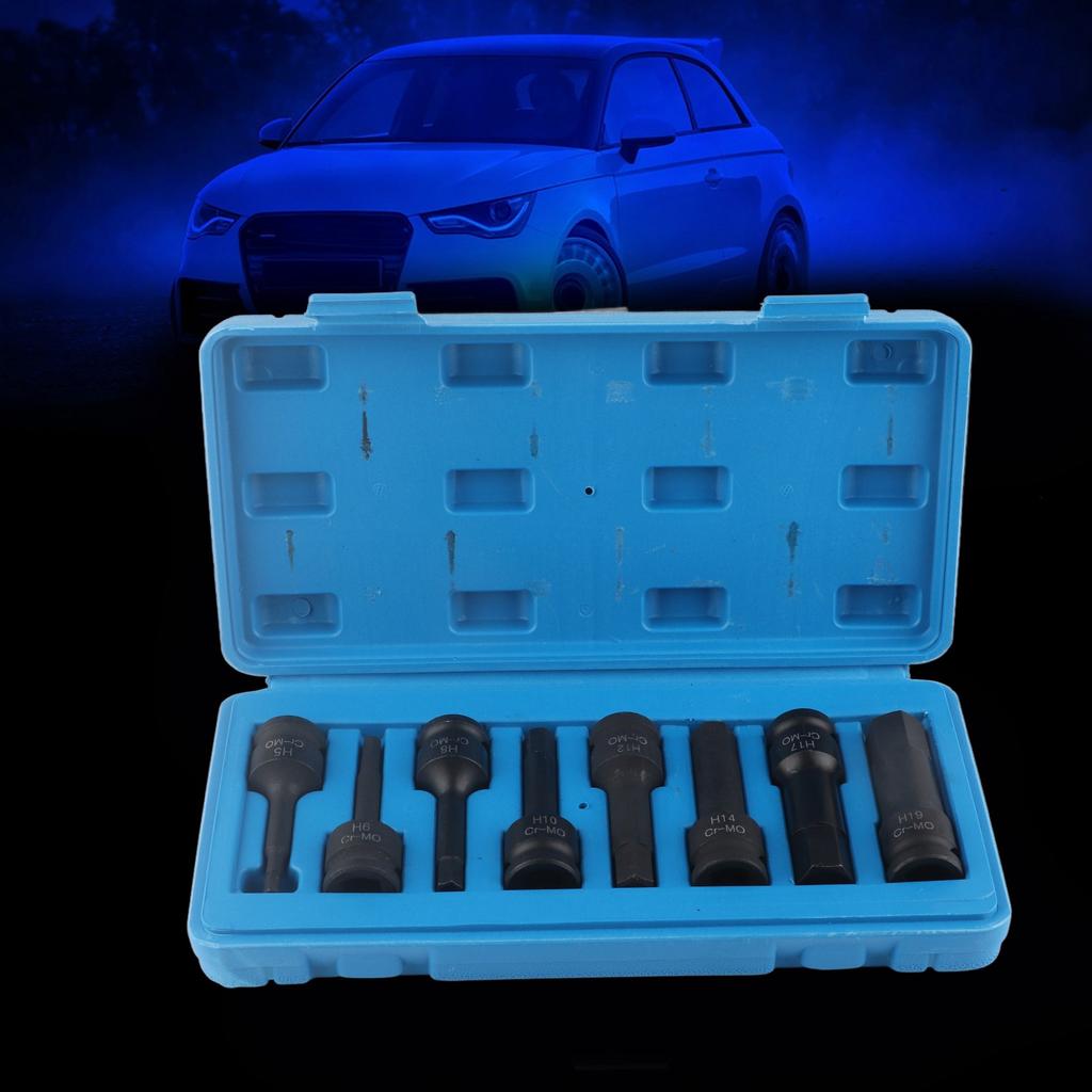 Set de 8 bucăți chei hexagonale Allen pneumatice cu antrenare de 1/2 inch, cu capete H5-H19
