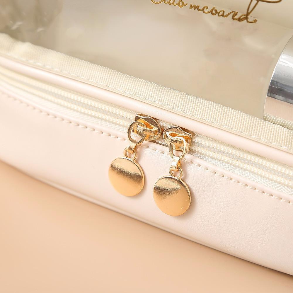 PU Double-Layer Transparent Makeup Bag - Large Capacity, Waterproof, Portable Toiletry Bag for Travel, Multi-Layer Storage