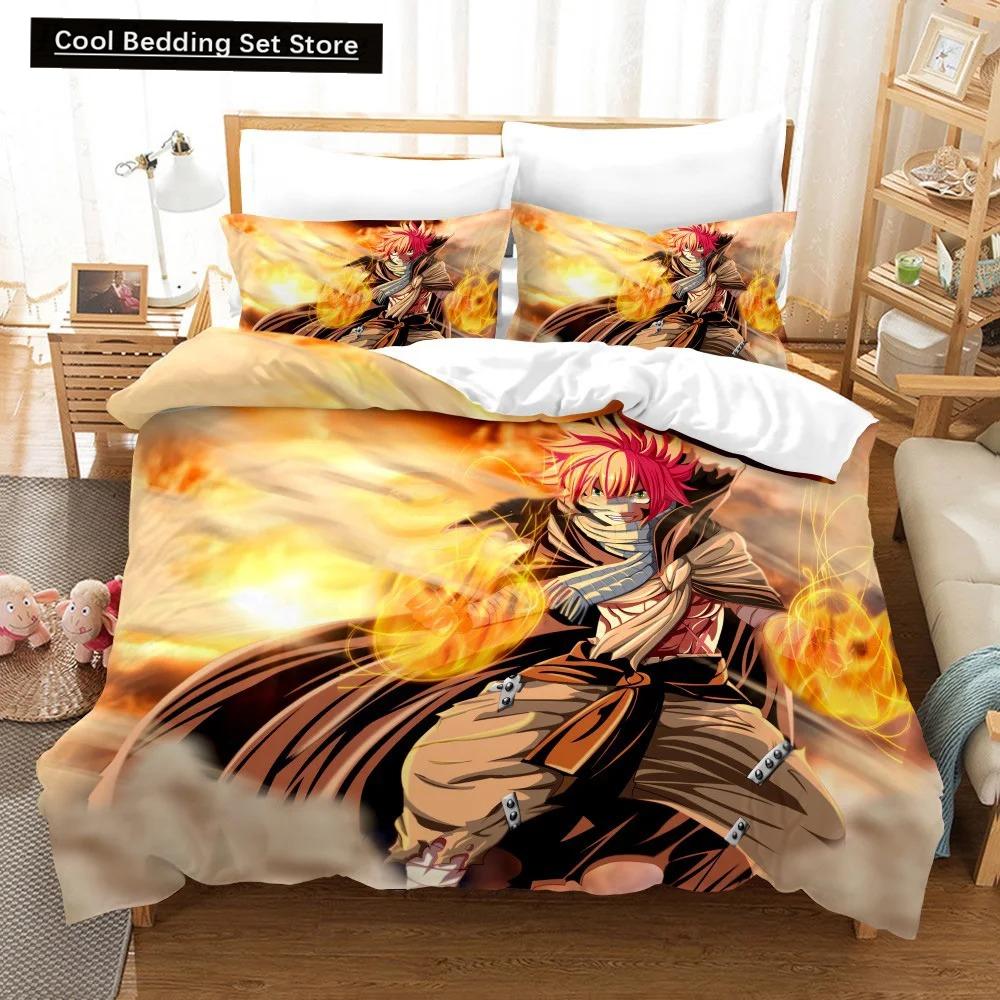3D Print Anime Fairy Tail Logo Natsu Bedding Set Boys Girls Twin Queen Size Duvet Cover Pillowcase Bed Kids Adult Home Textiles