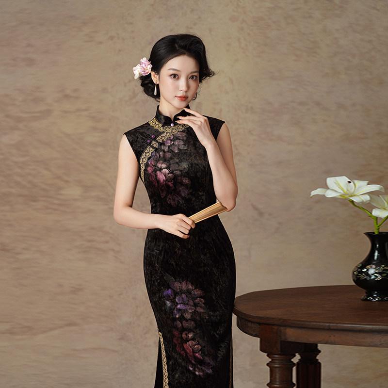Velvet sleeveless national style new Chinese style Suzhou autumn cheongsam improved young 1011 new women's high-end feeling spring and autumn