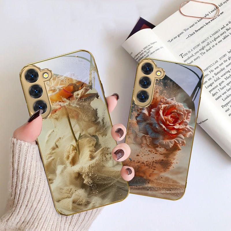 Vintage Wüstenrosa Rose Für Samsung Galaxy S26 S20 FE S21 S22 S23 Plus S24 Ultra S25Ultra S21+ S22Plus Goldenes Glas Handyhülle