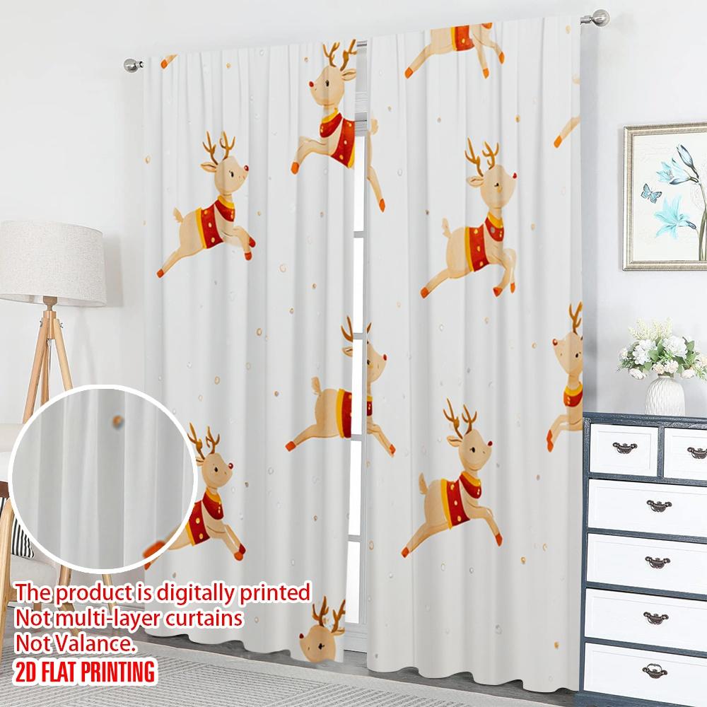 2 Stück 2D-Flachdruck Frohe Weihnachten Party Vorhänge Weihnachten Rentier Festlich Digital Bedruckt Polyester Vorhänge Party