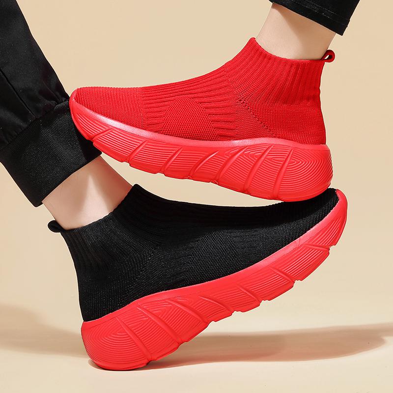 Fashion Fashion Platform Sports Shoes Men Orange High Top Knit Casual Sneakers Women Lightweight Breathable Slip-on Men's Running Shoes