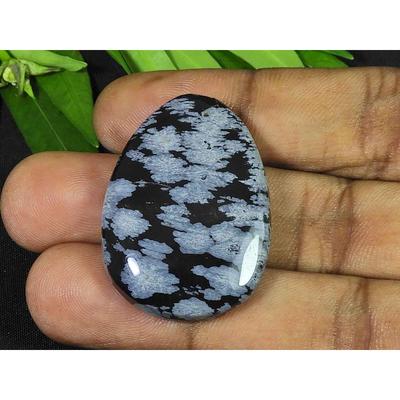 25X36X06MM Naural Snowflake Obsidian Oval Cabochon Loose Gemstone 50Cts. SK-3768