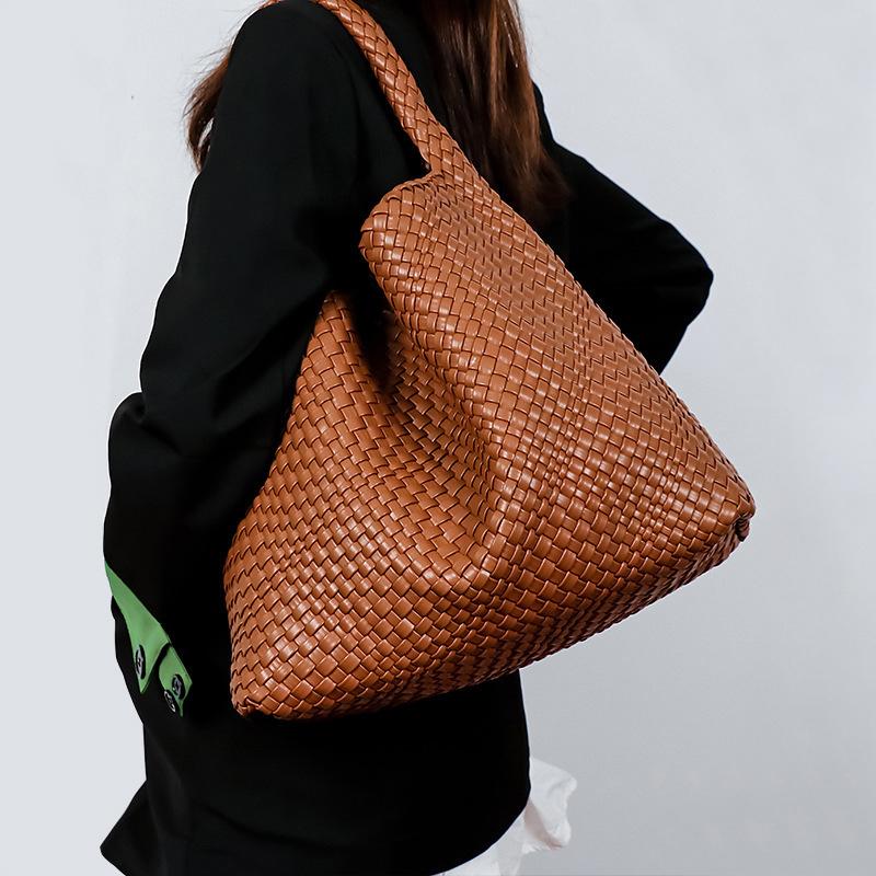 Borsa intrecciata a mano da donna, alla moda, casual, a mano, a tracolla, grande capacità, da ascella