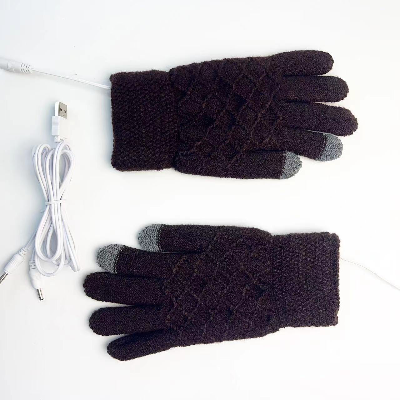 

USB электрические нагревательные перчатки для сенсорного экрана с 5-ю руками, плетеные жаккардовые решетчатые уличные мобильные телефоны, внешний аккумулятор, источник питания для сохранения тепла average size, back heating on hand