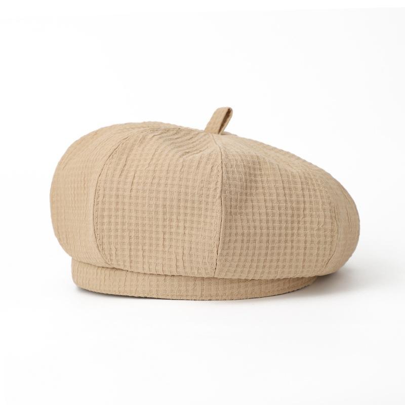 European and American retro black octagonal hat waffle beret female autumn and winter face small big head bud painter hat