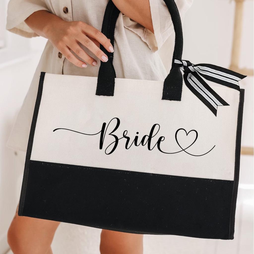 Bride team Black and white canvas handbag shopping bag bride's wedding single party shoulder bag