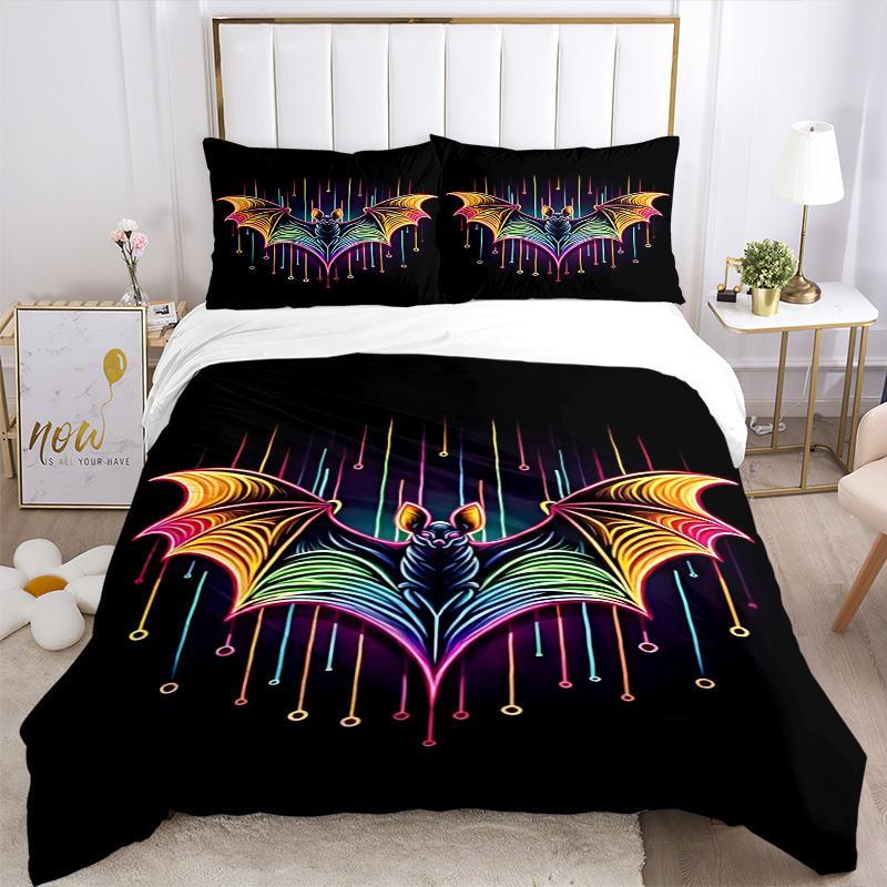 3pcs Neon Bat Print Duvet Cover Set, Cover For Bedroom Guest Room (1 Duvet Cover + 2 Pillowcase, Without Quilt), yy250922111