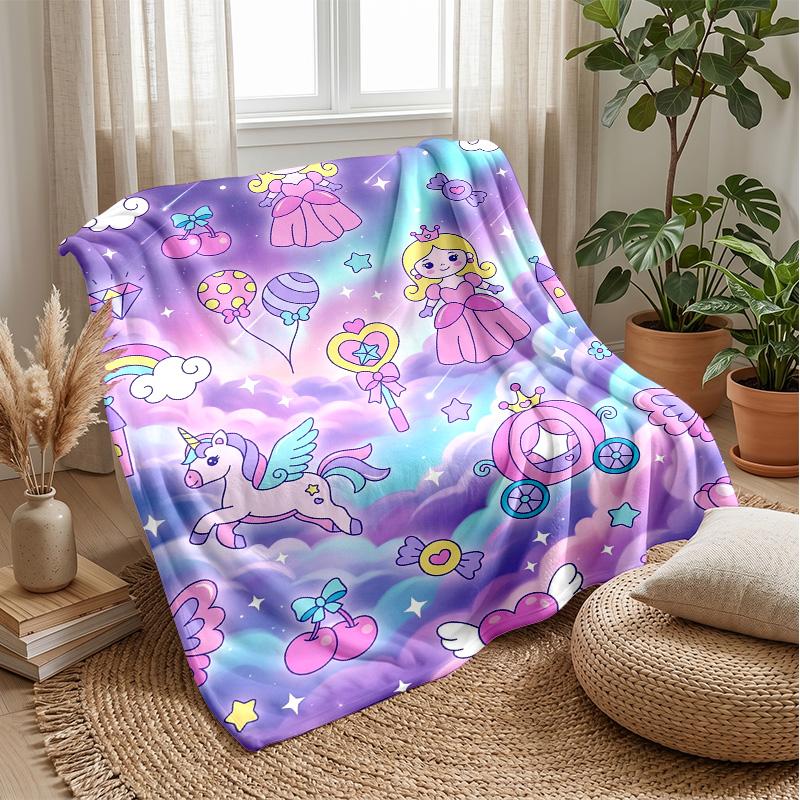 Fairy Pegasus with Rainbow Theme Blanket Lightweight Warm Flannel Blanket Decorative Throw Blanket for Home Decoration