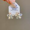 Silver Needle Zirconia Pearl Enamel Polka Dot Flower Stud Earrings - Fashionable and Cute Women's Accessories