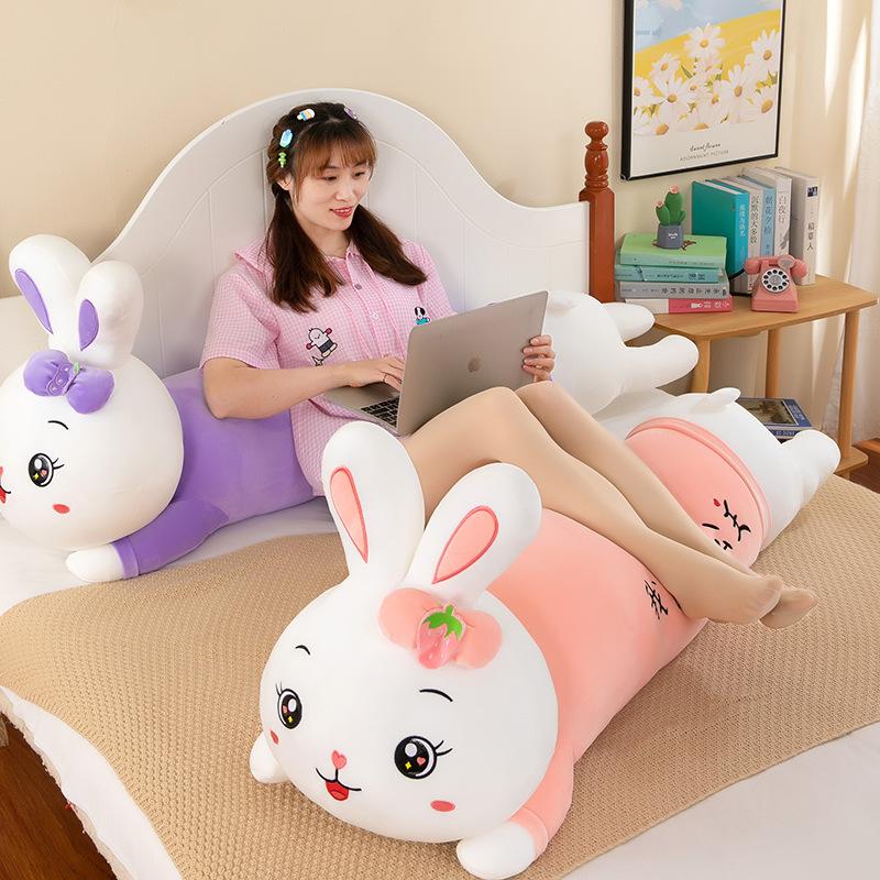 Cute Strawberry Siding Rabbit Plush Toys for Girls Sleeping Long Pillows Home Cushions for Chinese Valentine's Day Gift Side Sleeping Pillow