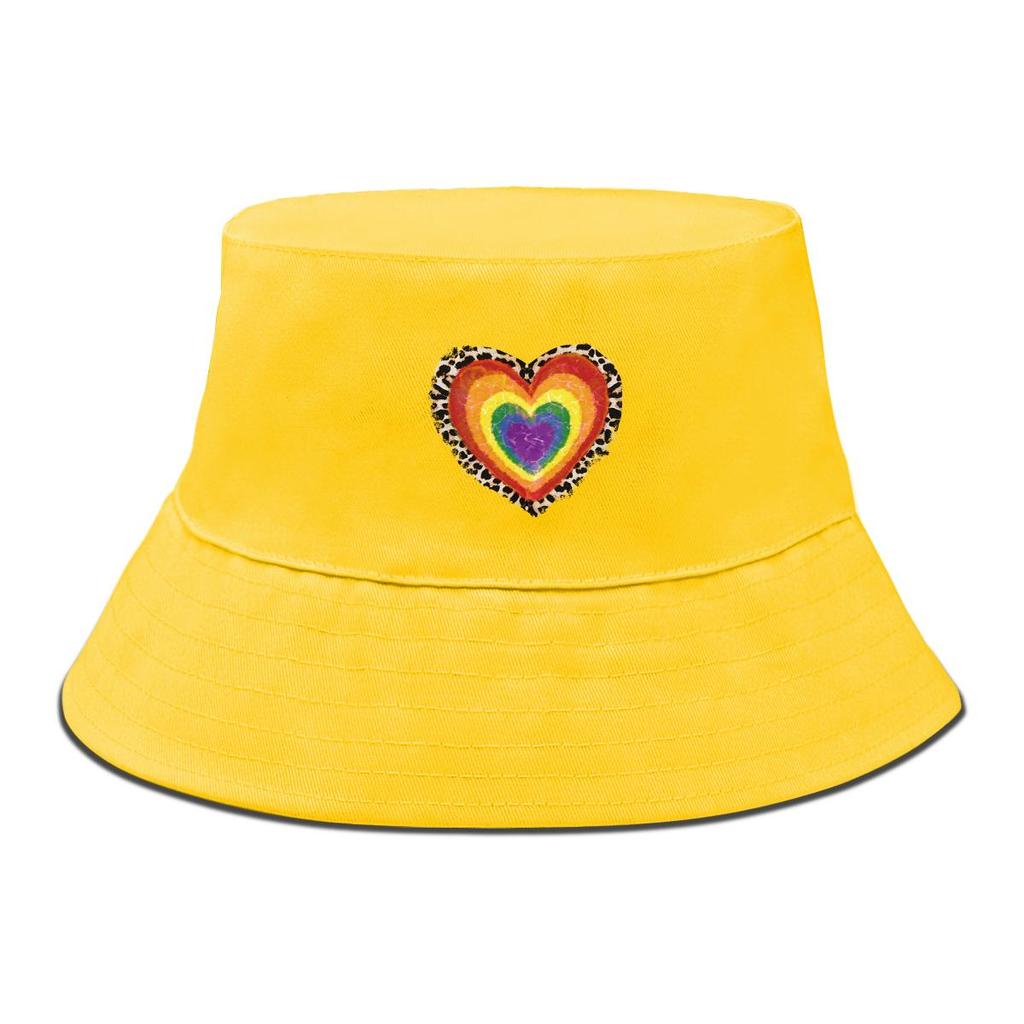 Bucket Hat With Concentric Heart Print , Colorful Valentine's Women's Cap Beach Trendy Unisex Basin Hat