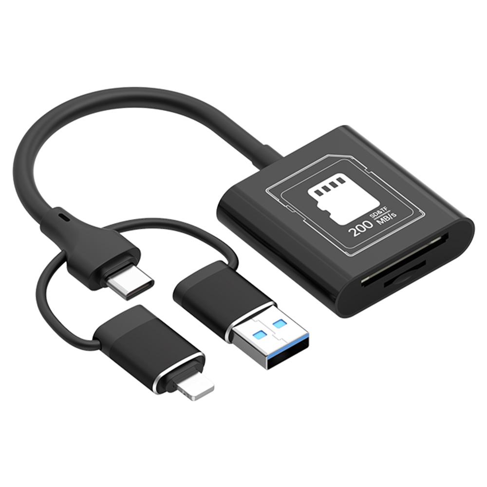 TYS-205 iP/Type-C/USB to SD/TF Card Reader High Speed Dual Slot V30 USB 3.0 Adapter for Data Transfer/Photo Backup Compatible with iOS/Android/MAC