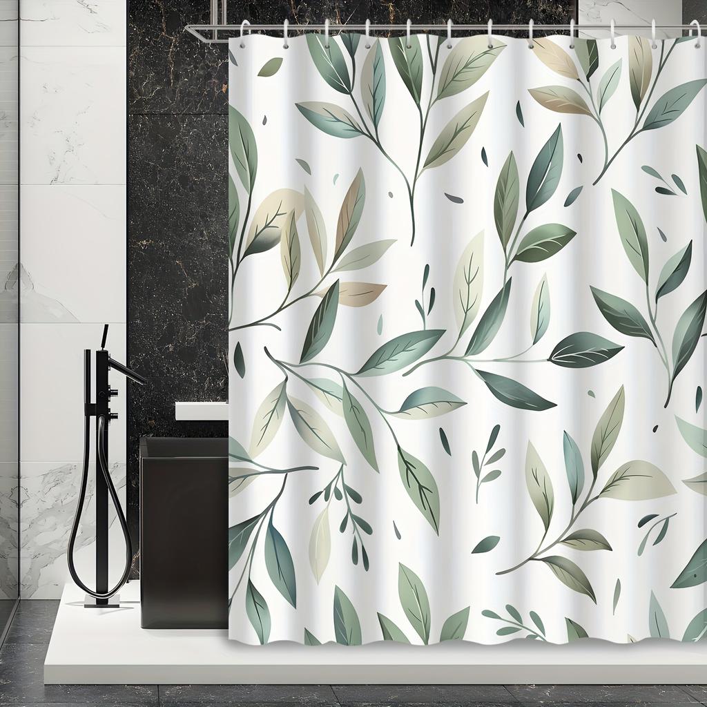 1 pc of modern small fresh cartoon abstract geometric lines eucalyptus leaf shower curtain with hook machine washable