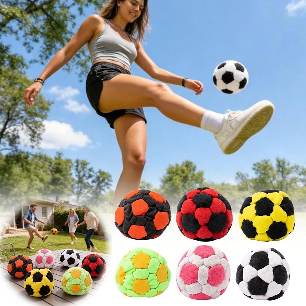 Soft Handmade Footbag Sacks Soccer Design Colorful Crochet Footbag Handmade Knitted Bean Bag for Playground Activities