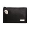 Solid Color Zipper Closure Interior Compartment Metal Logo Decor Leather Clutch Men Clutch Black 6222746