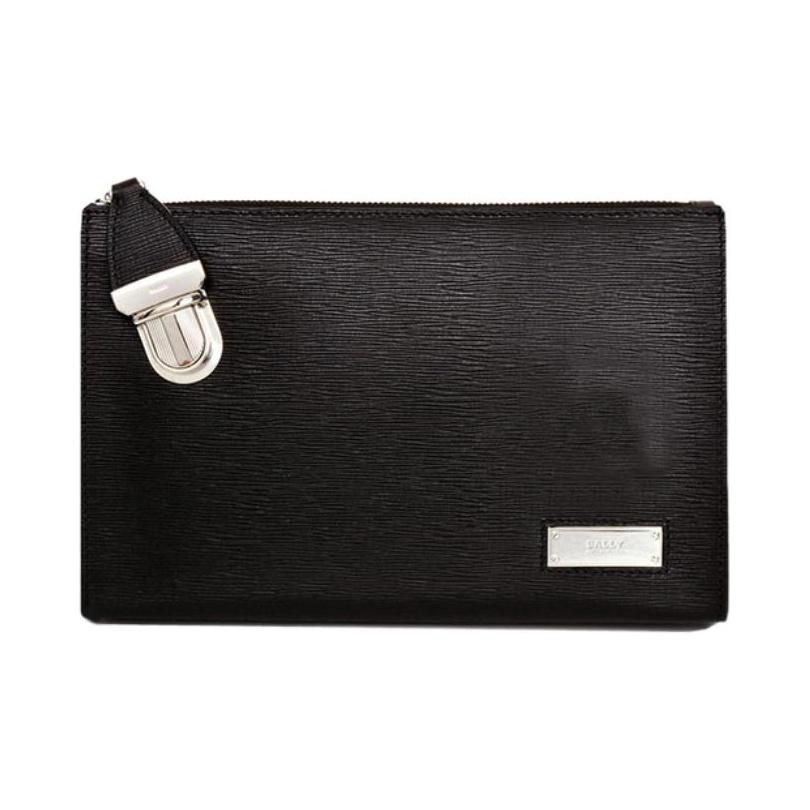 

Bally Solid Color Zipper Closure Interior Compartment Metal Logo Decor Leather Clutch Men Clutch Black 6222746 Basic Set (Bag+Dust Bag)