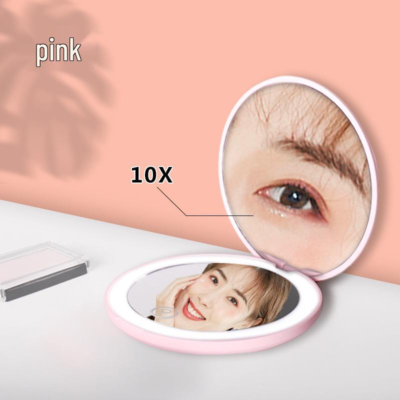 Portable Rechargeable LED Makeup Mirror with Stepless Dimming, Double-Sided Folding Design, Ideal for Travel
