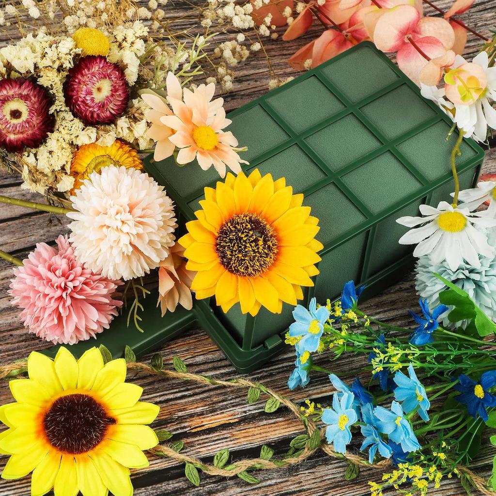Hahood 2 Pieces Floral Foam Cage with Floral Foam Flower Arrangement Foam Cage with Handle Rectangle Flower Foam Cage Holder for Fresh Flowers, Home