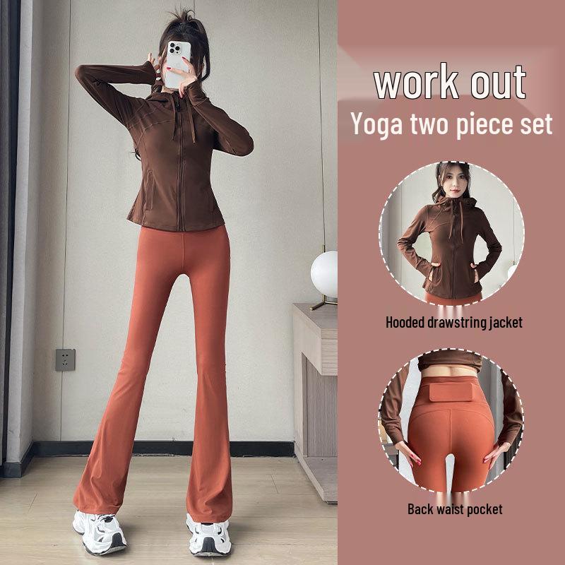 Damen 2024 Tanz-Fitness-Set: Sportjacke, Yoga-Weste & Micro Flare Hose