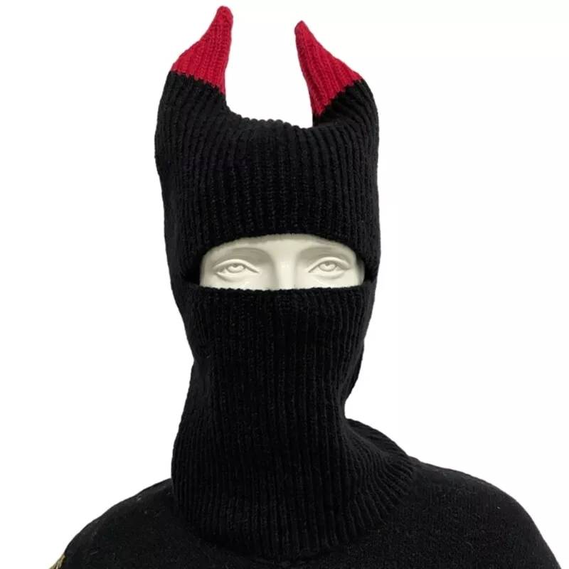 

Autumn Ox Knit Horn Hat Teenagers Keeping Warm Protecting Ear Hat Windproof Red Angle