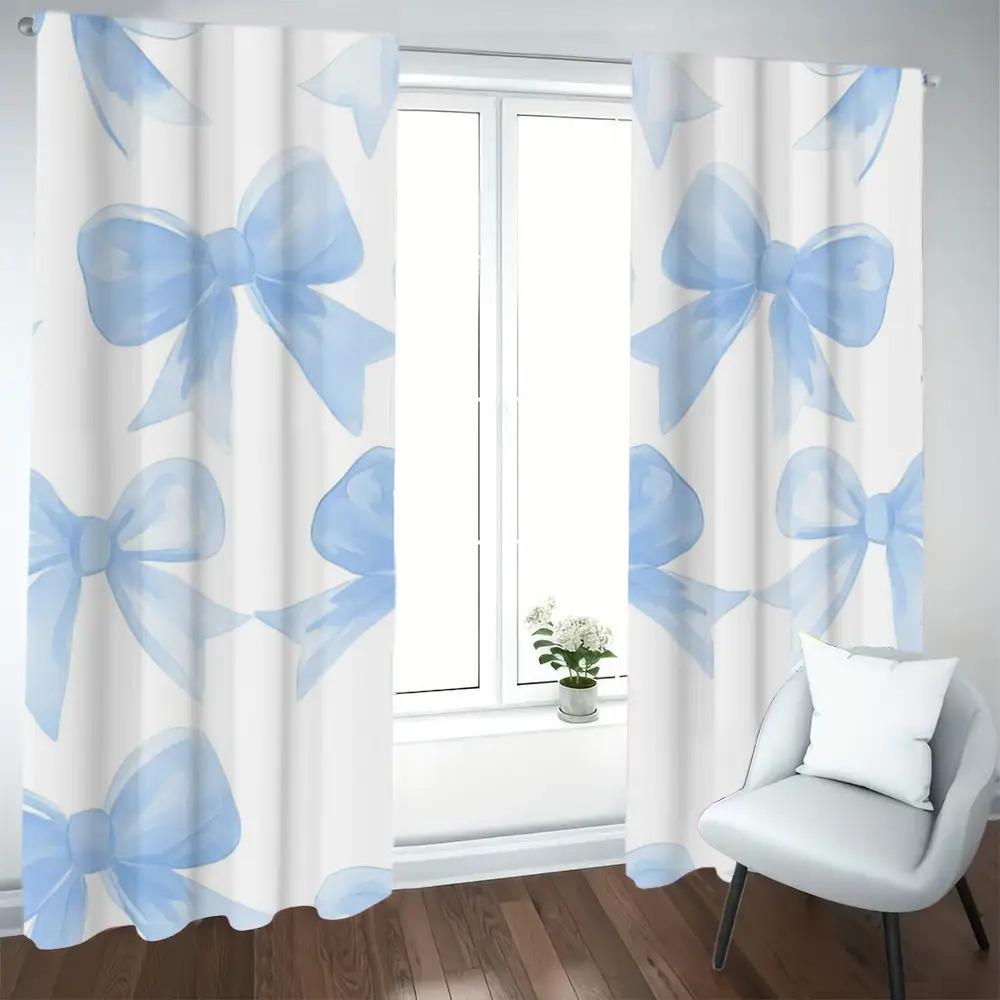 2 Pieces Blue Butterfly Pattern Curtains   Polyester Fabric   Machine Washable   Suitable for Bedroom Living Room Decoration