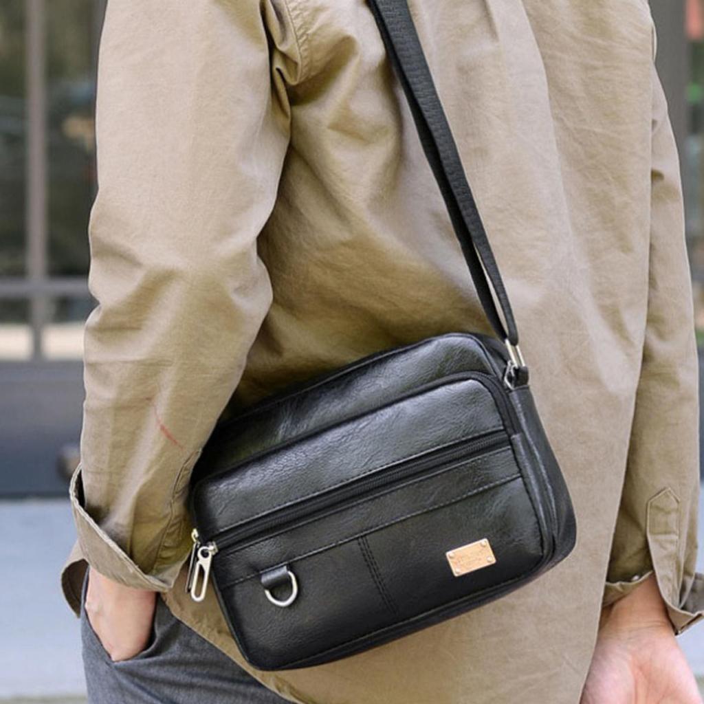 Leather Men's Sling Bag Messenger Shoulder Crossbody Bags Large Capacity Handbags Multifunctional Work Bag