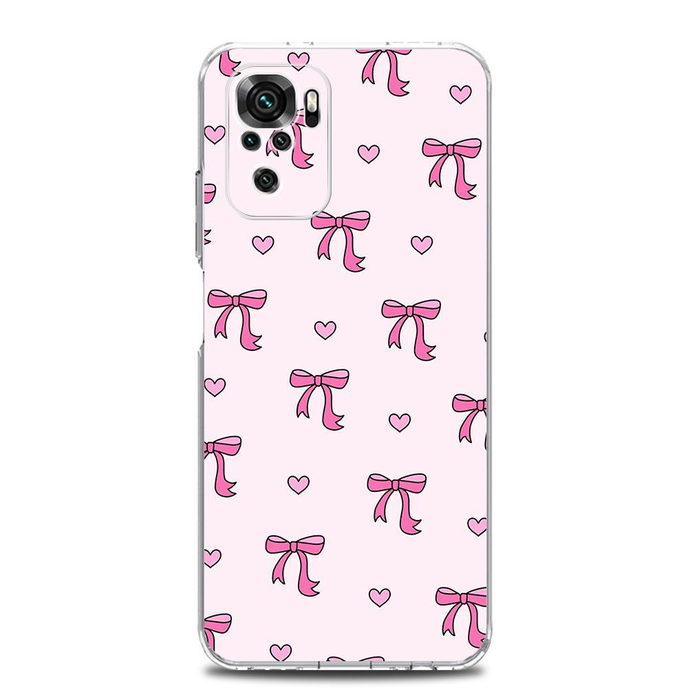 Phone Case For Xiaomi Redmi Note 15 14 13 12 4G 10 11 Pro Plus 5G 14C 13C 12C 10C Clear Soft TPU Cover Cute Pink Heart Bow