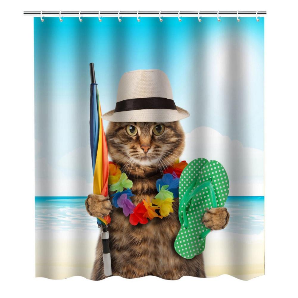 183*183cm Kreatives Katze Hund Muster Duschvorhang Wasserdichte Trennwand Badezimmervorhang mit Haken