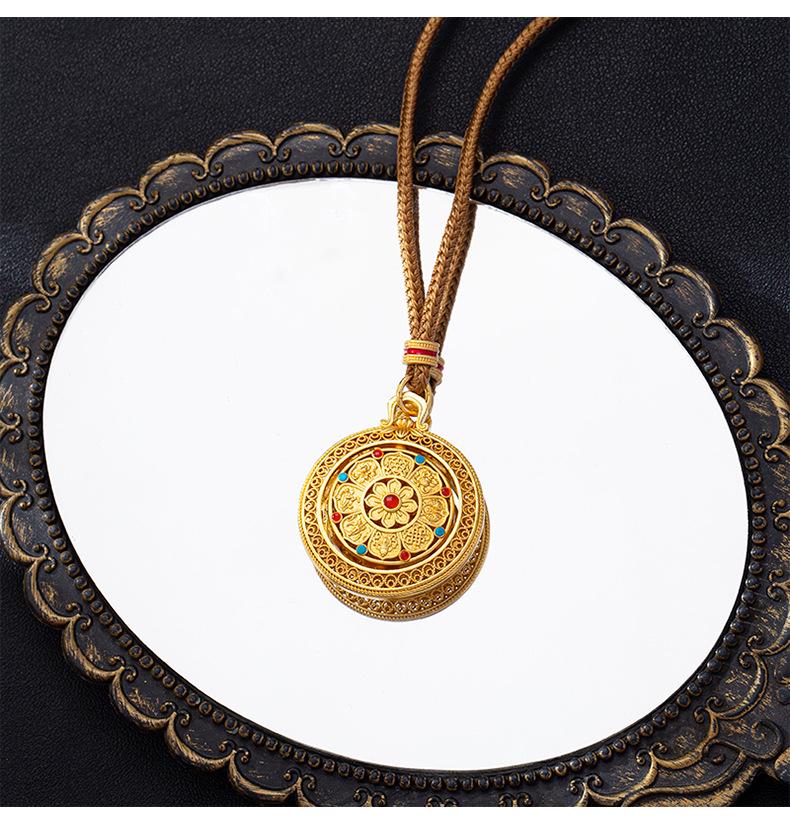 Vietnamese Sand Gold Rotatable Compass Pendant Necklace - Women's Versatile, Long-lasting Color Retention Jewelry with Eight Treasures Design