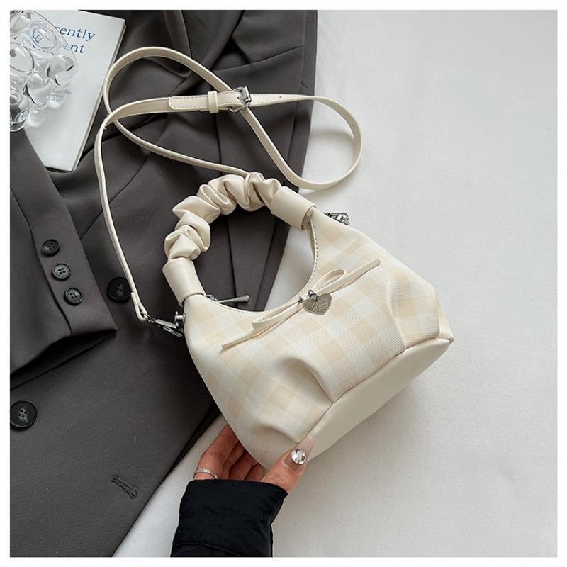 

Plaid handbag women s new trendy high-end shoulder messenger bag soft leather pleated cloud bag