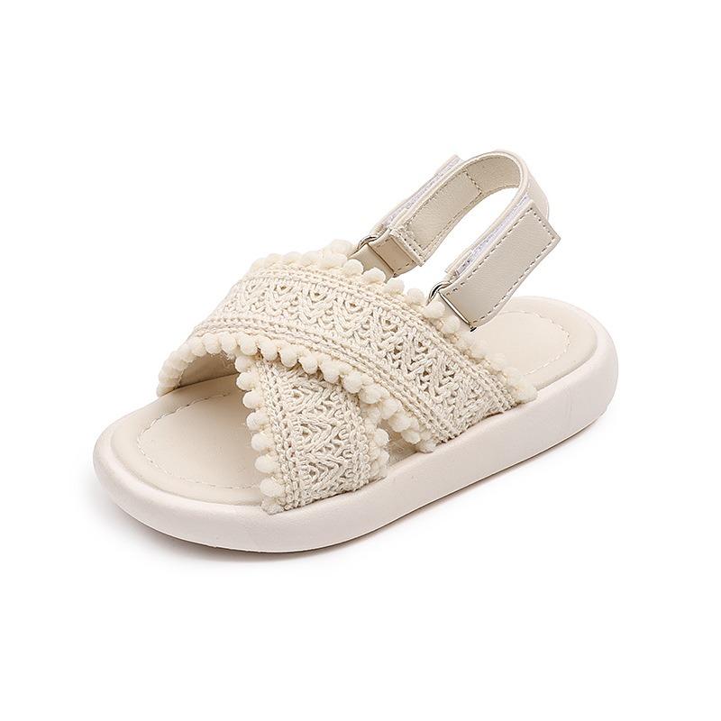 Girls Fashion Summer New Cross-Strap Fold-Edge Beach Shoes Comfortable Simple Casual Solid Color Sandals