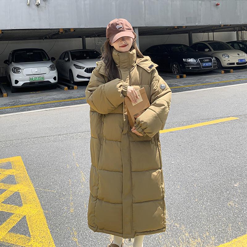 Winter 2025 new long cotton jacket over the knee Korean version of loose collegiate style down padded jacket thickened jacket